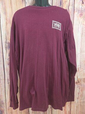 Vans Burgundy Long Sleeve T-Shirt XL with Checkerboard Logo